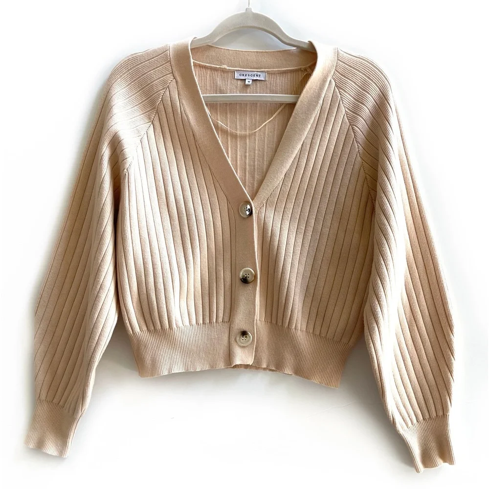 Crescent rib knit cardigan sweater